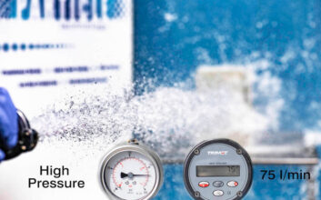 Water jet used for IP testing showing pressure and litres per minute that can be achieved